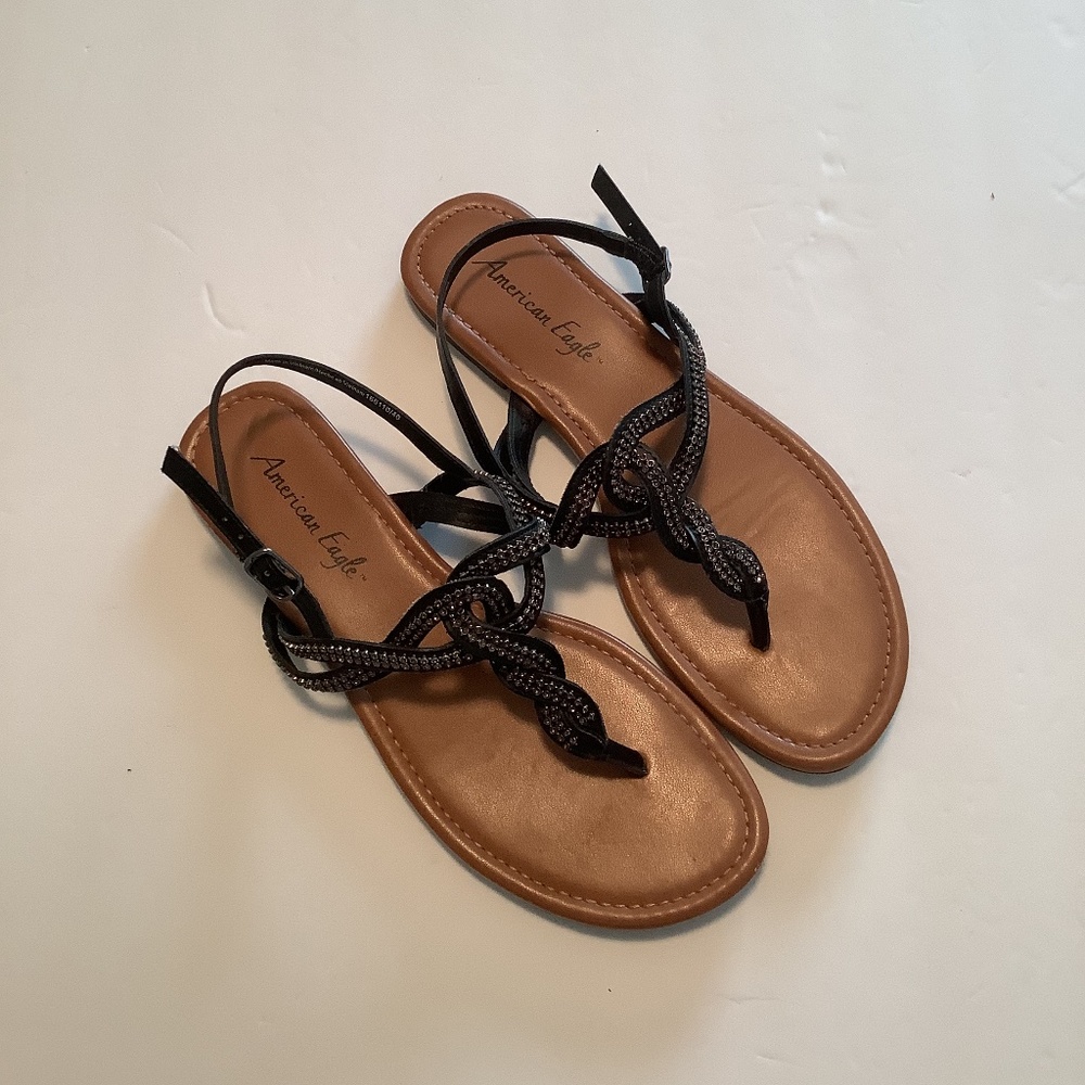 American Eagle Flat Sandals Black Size 8 NWOT